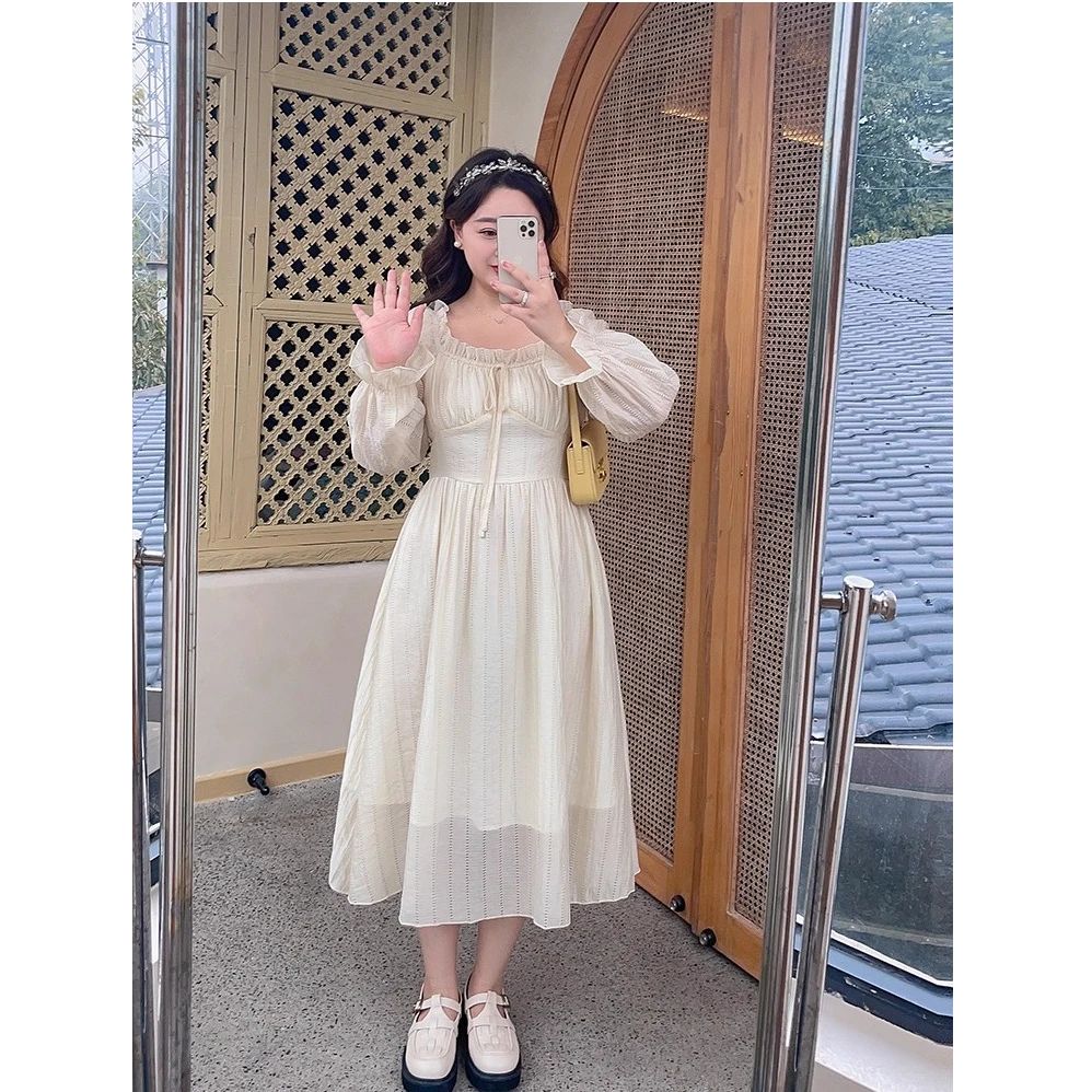 白月光-纯色显瘦高腰A字仙女连衣裙0174