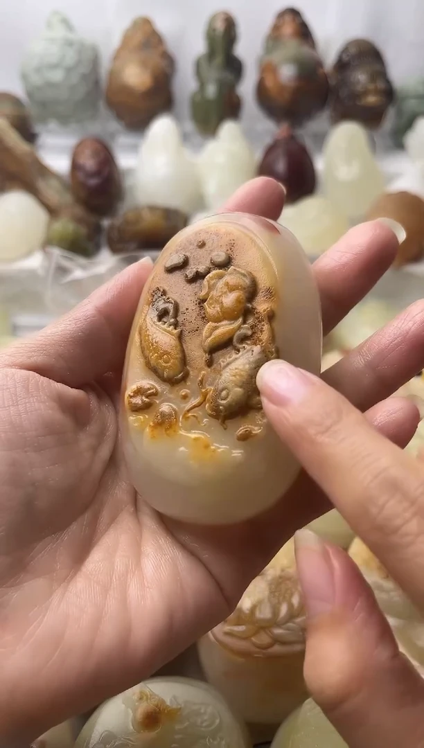 石材方解石棉纹正常不退换荷花鱼微瑕
