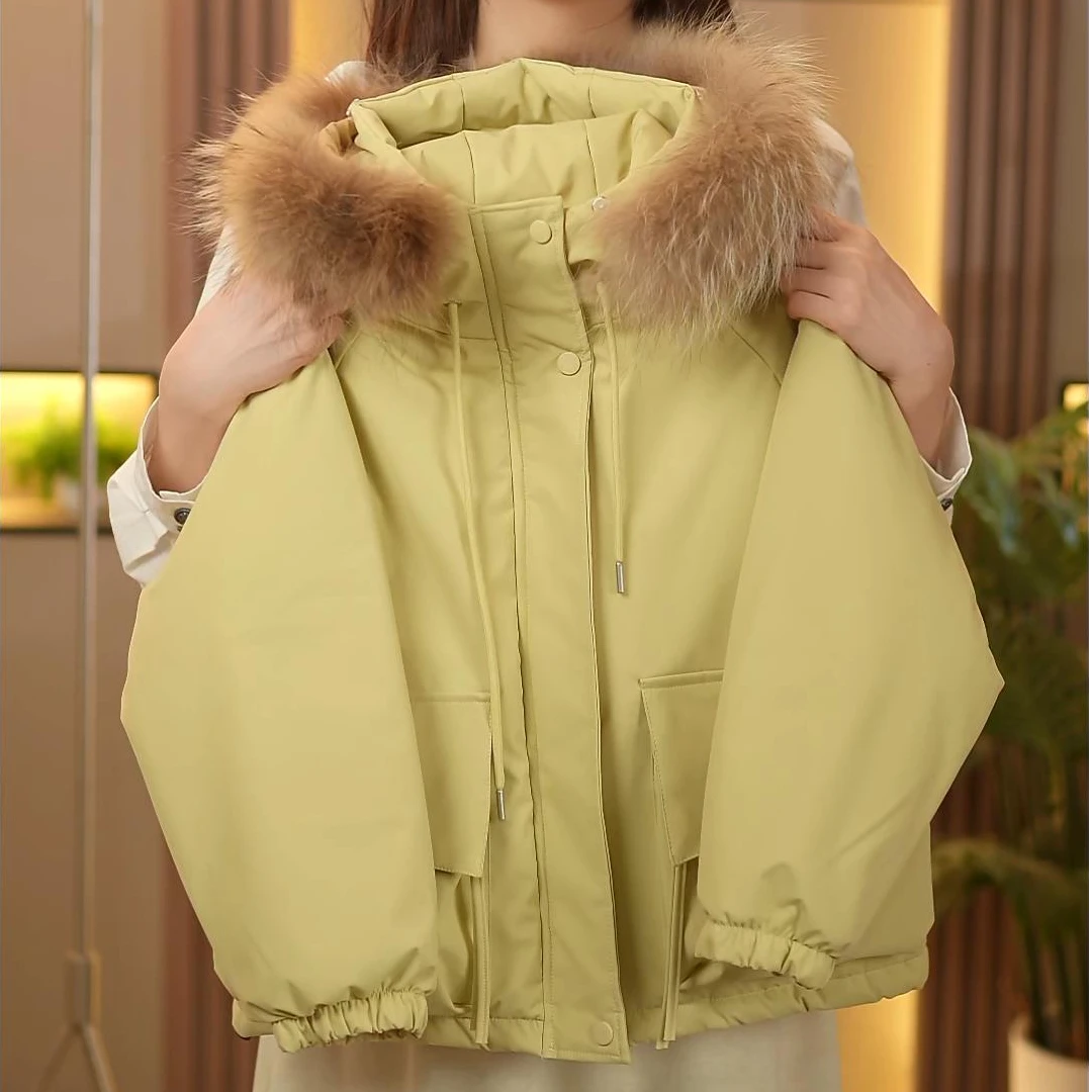 【真毛领可拆卸】女童仿兔毛加绒棉衣棉袄中长款纯色棉服加厚款工装