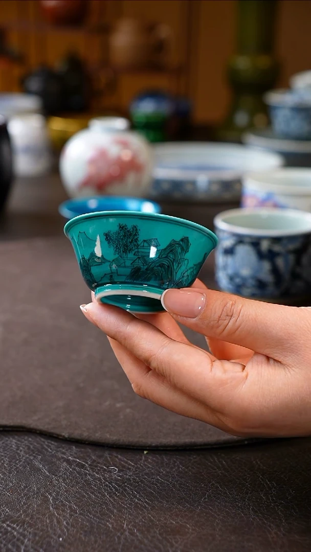 【闪购商品】孔雀蓝山水若深杯