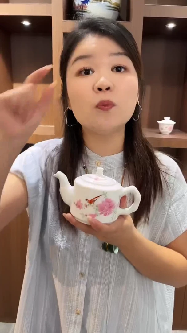 摆件水点桃花竹节壶