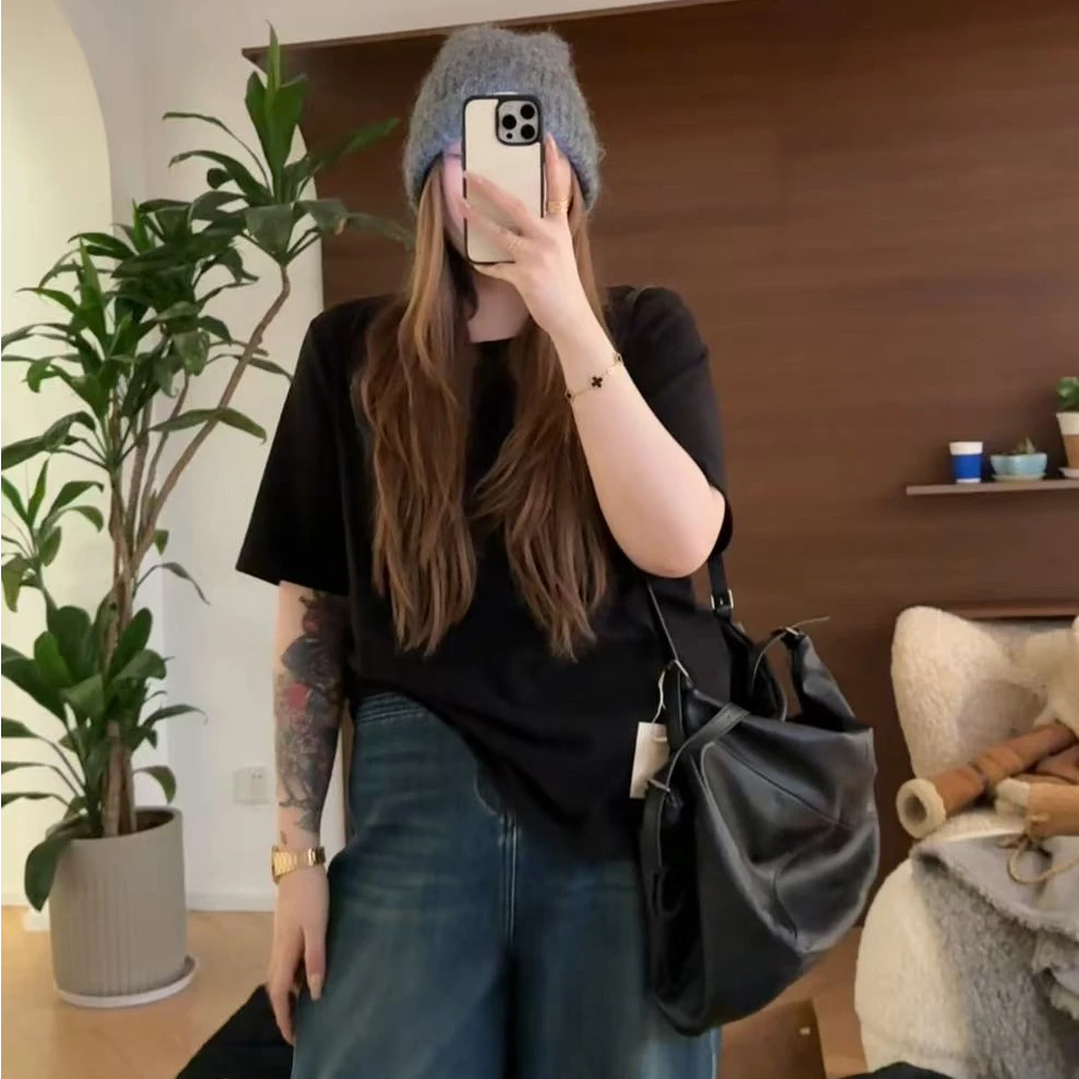 【瘦瘦】果冻T-大码圆领绒感发热弹力内搭百搭宽松打底短袖S02325