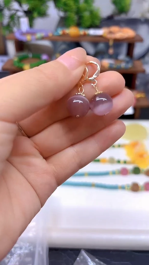 碧玺猫眼耳饰14K金镶嵌E689