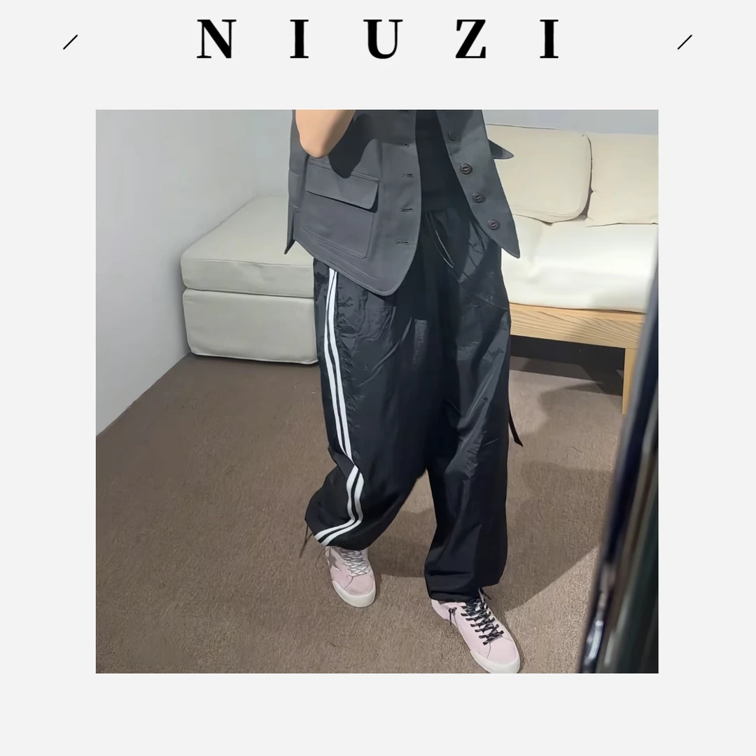 NIU ZI 黑两条杠松紧腰长裤#37”中国制造“