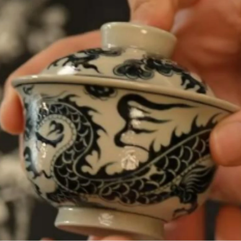 占春生窑二号釉龙纹盖碗