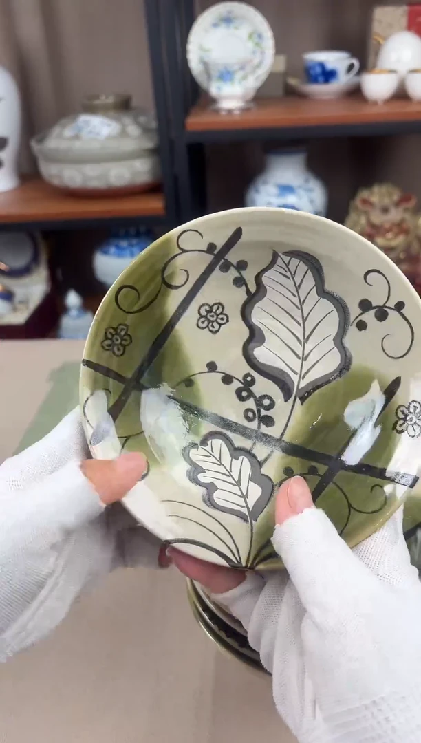 瓷片橘吉绿釉小碗5只