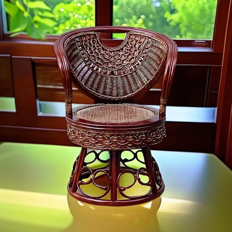（藤匠人）真藤编织公主转椅家用藤编椅单人旋转椅阳台客厅茶桌椅