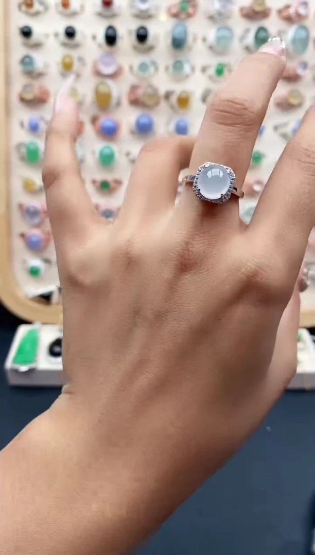 【闪购商品】翡翠戒指银S925镶嵌天然A货翡翠222  4+5