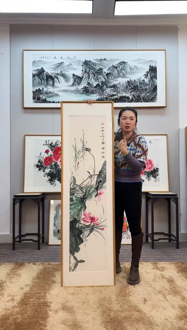 国画手绘荷趣162*47尺寸