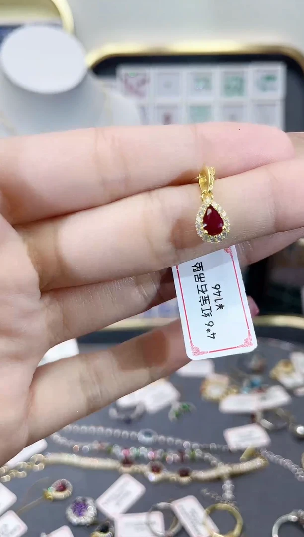 银S925镶嵌吊坠(不含链)红宝石天然宝石