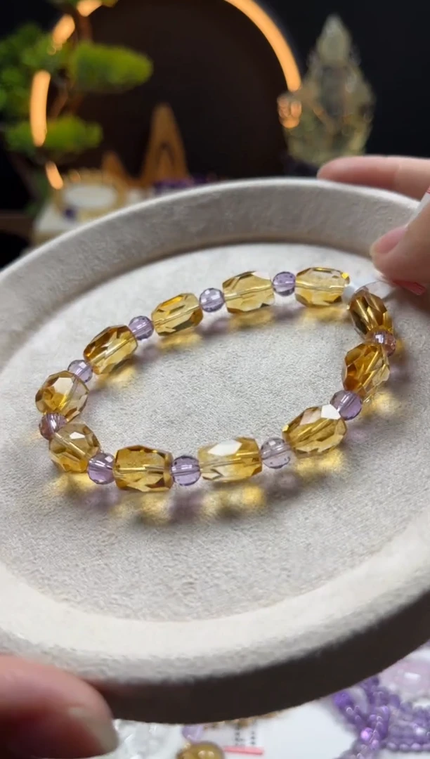 未镶嵌手链水晶红**生天然黄水晶钻切设计手串