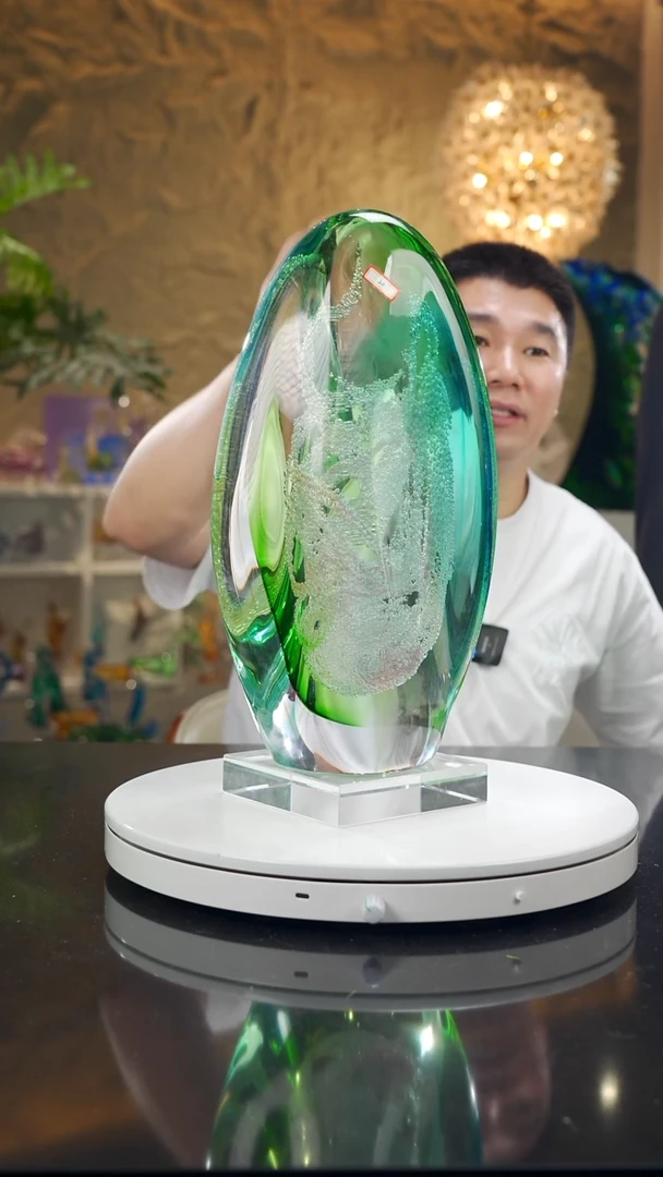手工艺品琉璃H*福利蓝绿月虹摆件20号