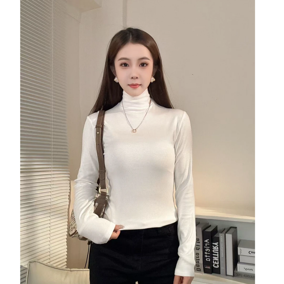 高领气质柔软百搭肤感高弹竖条纹打底衫内搭显瘦长袖时尚女士