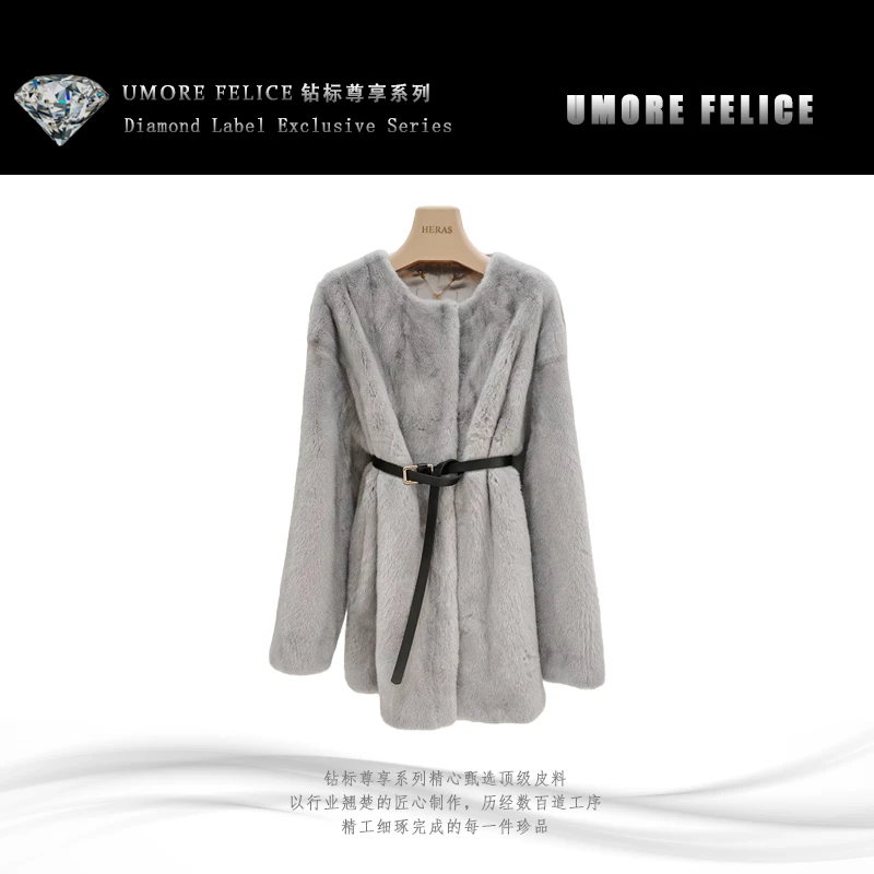 UMORE FELICE华斯皮草【米儿精选】进口皇冠天鹅绒水貂皮草外套