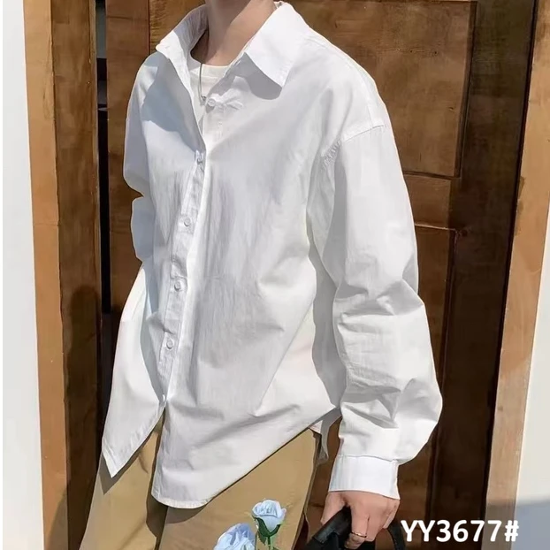 YY3677（聚水潭）慵懒风长袖不起球休闲衬衫简约夏季纯色时尚衬衫