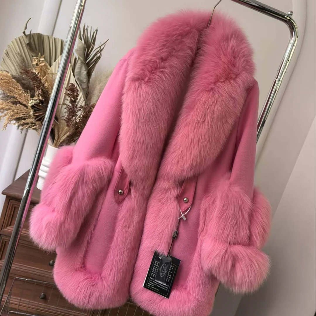 设计师款小众狐狸毛羊毛皮草外套6623