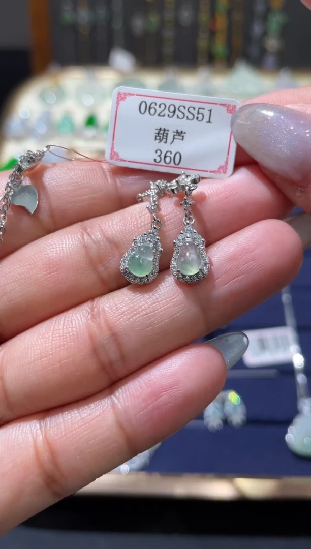 翡翠银S925镶嵌耳饰啊***啊0629SS51