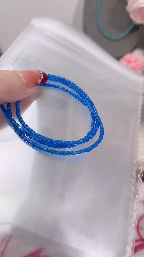 手链蓝宝石银S925镶嵌三圈蓝方99