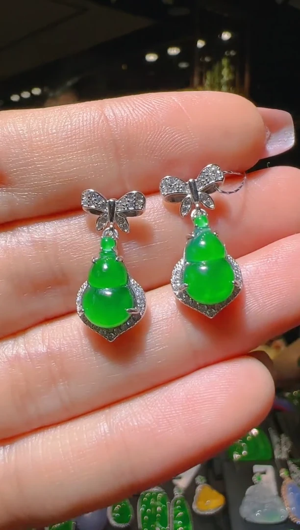 【闪购商品】翡翠耳饰银S925镶嵌042（多样性发货）