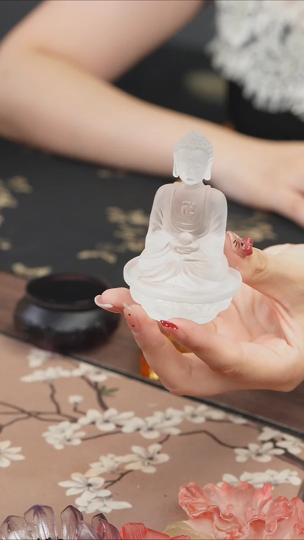手工艺品琉璃白色药师佛茶宠摆件
