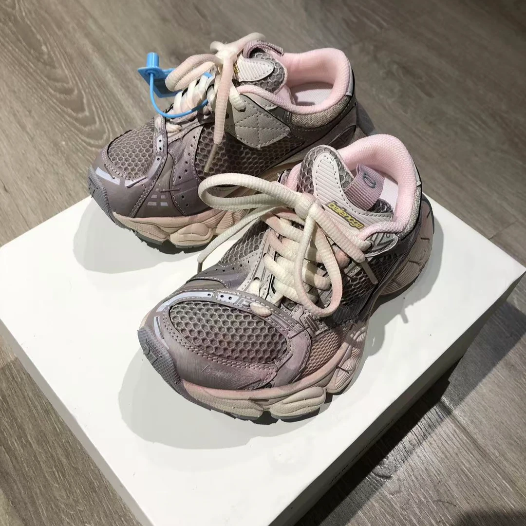 【haobaby童鞋】2025新款订书针粉色复古老爹鞋8388