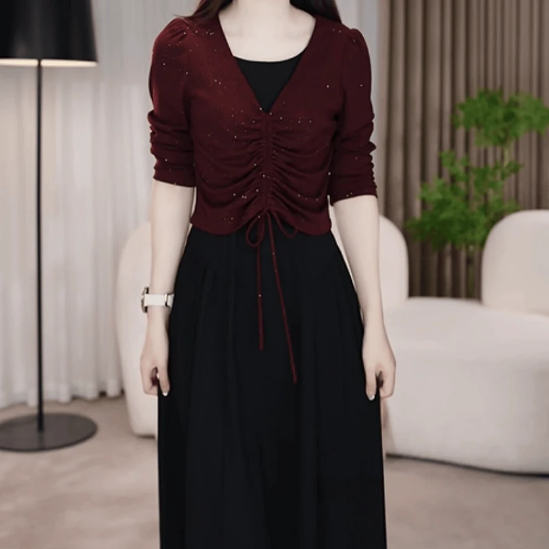 A345【连衣裙】2025早秋新款高贵时尚气质优雅显瘦收腰精致连衣裙