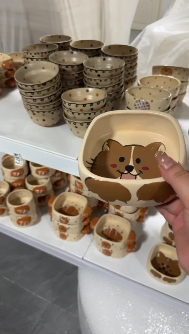 陶瓷狗狗方碗【十里高温釉下彩陶瓷】