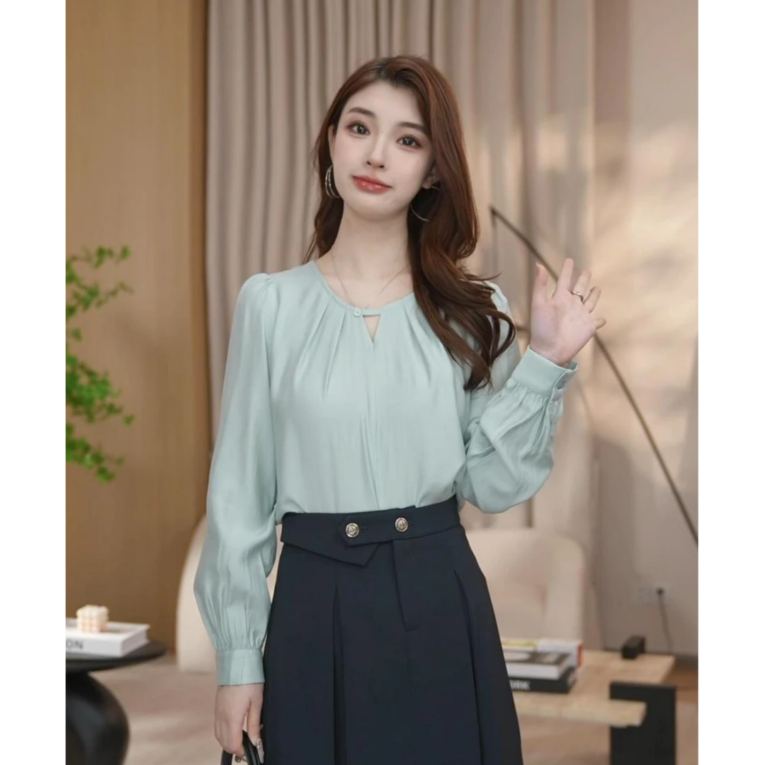 【曼贝】气质衬衫长袖时尚复古法式时尚女士通勤百搭8393131【珮珮】