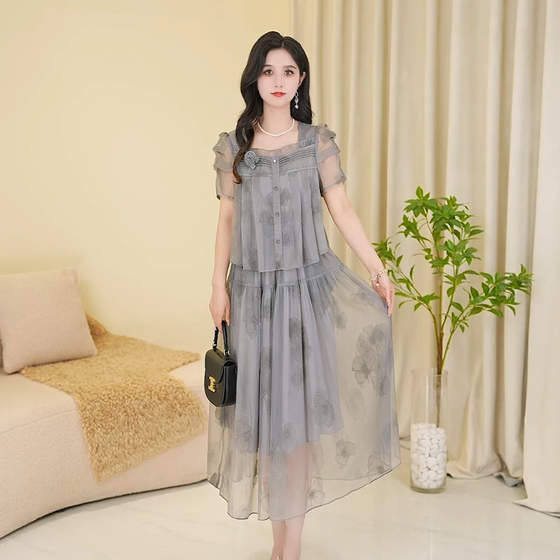 【连衣裙】夏季新款时尚修身韩版洋气收腰显瘦减龄拼接宽松连衣裙