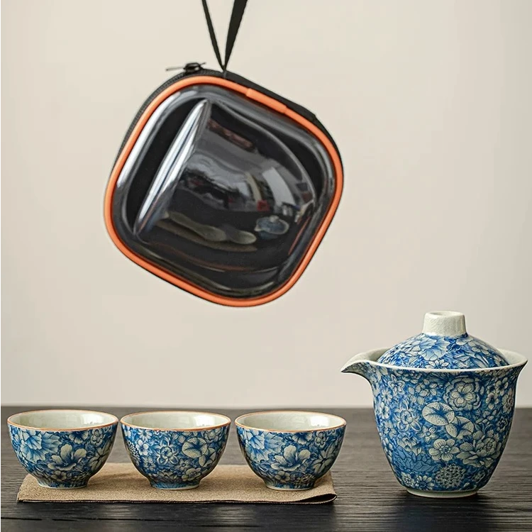 复古青花汝窑便携茶具旅行户外快客杯0864