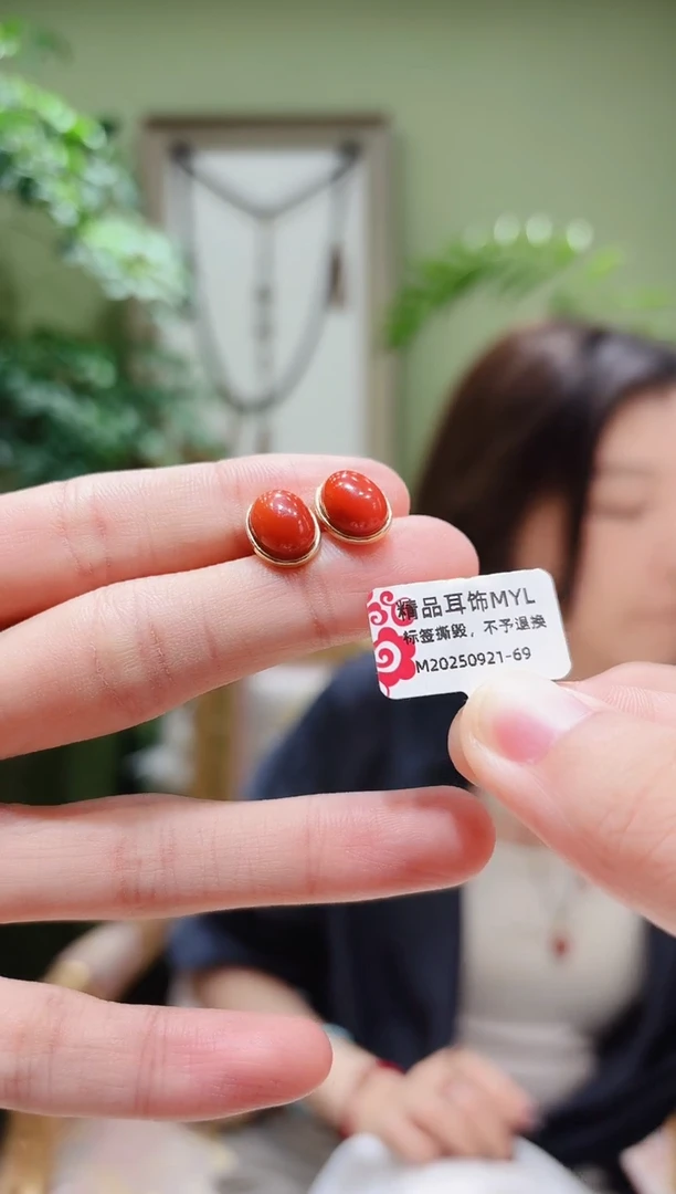 银S925镶嵌耳饰南红玛瑙南红耳饰MYL0921-69