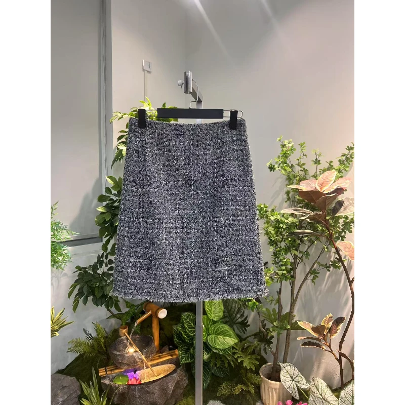 剀剀莉  新款(雾蓝山）灰色精致气质显瘦小香风半身裙（0-15度穿）