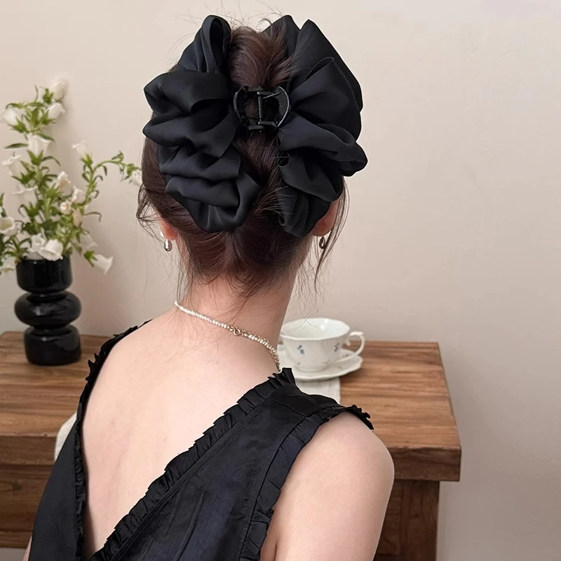 韩系温柔蓬松云朵泡泡抓夹女高级感2025新款大号蝴蝶结发夹鲨鱼夹