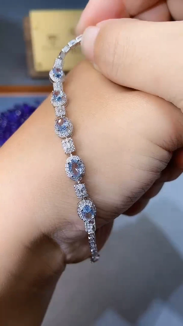 【闪购商品】海蓝宝石手链银S925镶嵌354