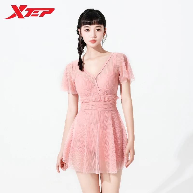 特步泳衣女款泡温泉2025新款连体裙式保守显瘦遮肉女士成人游泳装