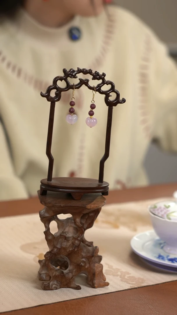 珠串耳坠-可人香双珠屁桃耳坠