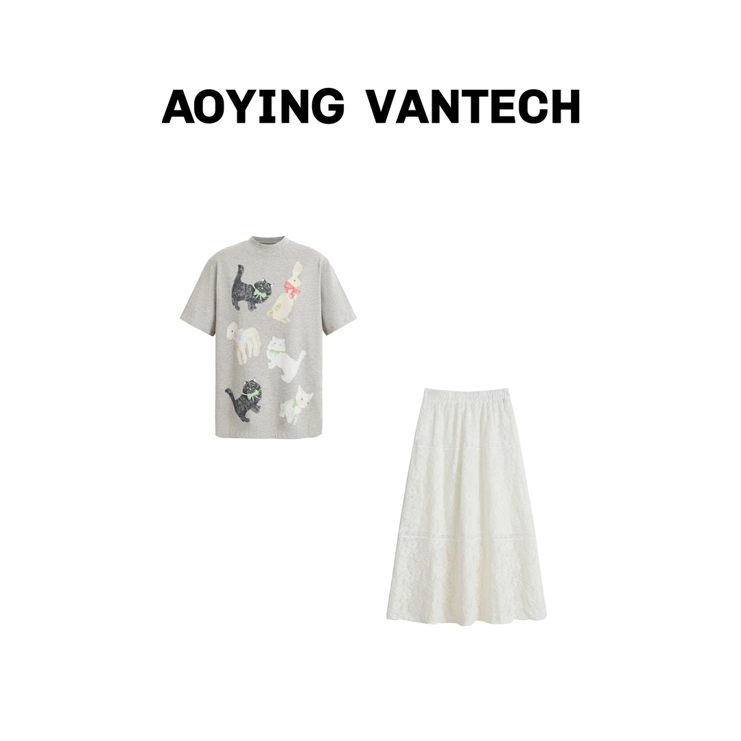 AOYING VANTECH【维丁花园】彩绘动物园T恤+香榭丽玫瑰蕾丝半身裙