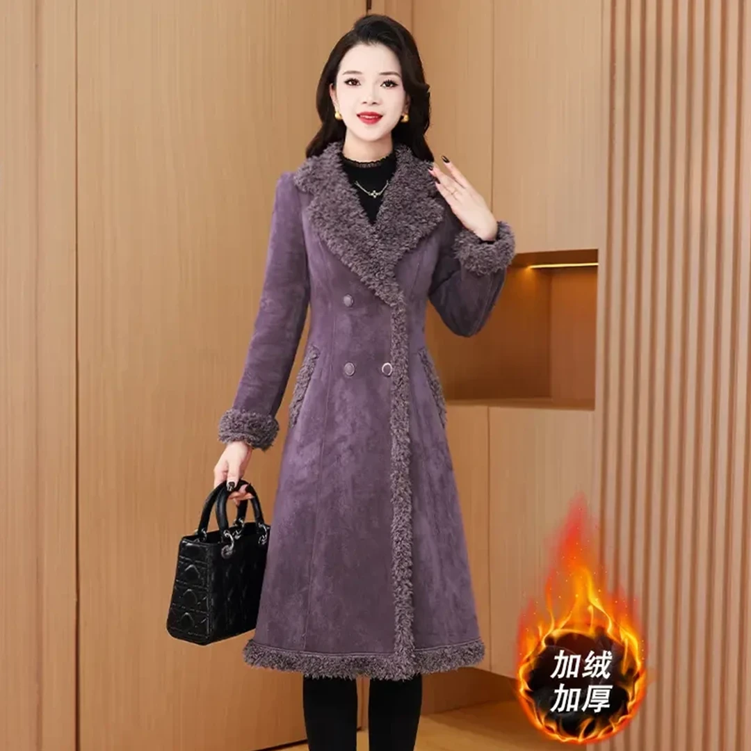 紫色毛呢外套女秋冬中长款加绒加厚高端气质高级感妈妈气质毛大衣