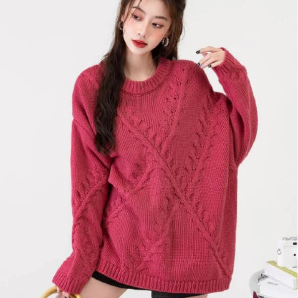 A751针织纯色宽松型保暖圆领毛衣