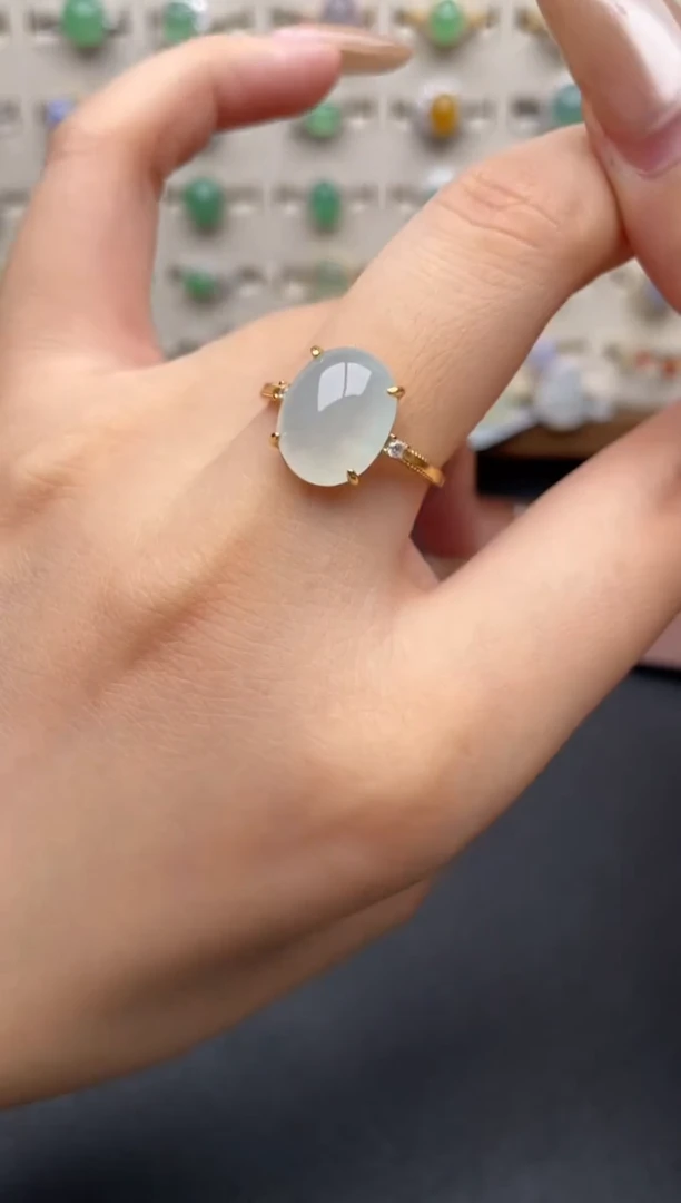 银S925镶嵌戒指翡翠一物一证一礼盒