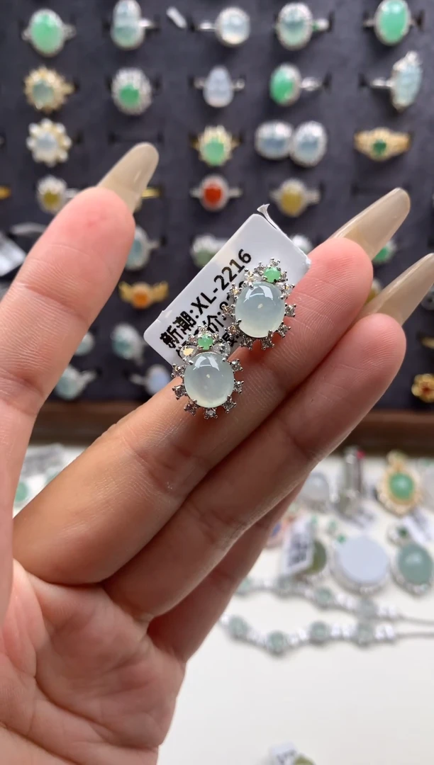 吊坠(不含链)银S925镶嵌翡翠耳饰