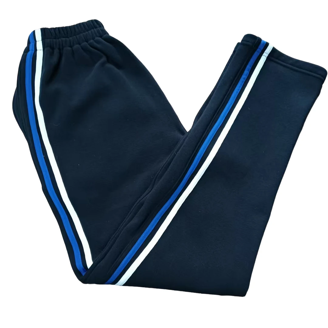 深蓝白条加绒校服长裤