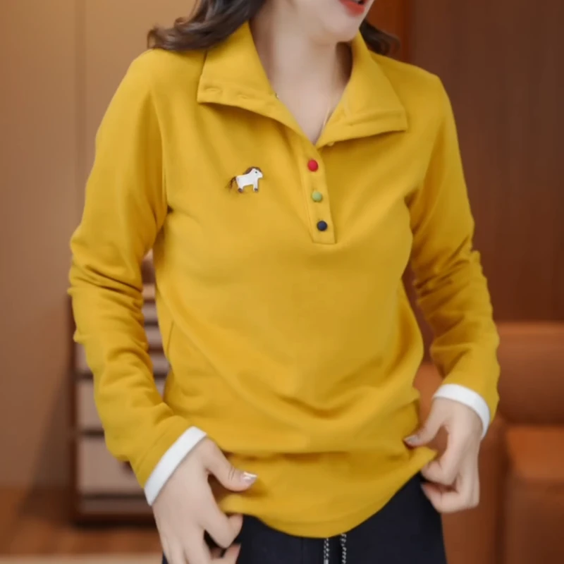 冬季时尚新款显瘦百搭立领加厚彩扣卫衣小衫上衣女LK2508579