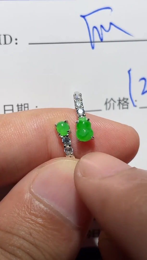 银S925镶嵌戒指翡翠快*瓜快乐瓜