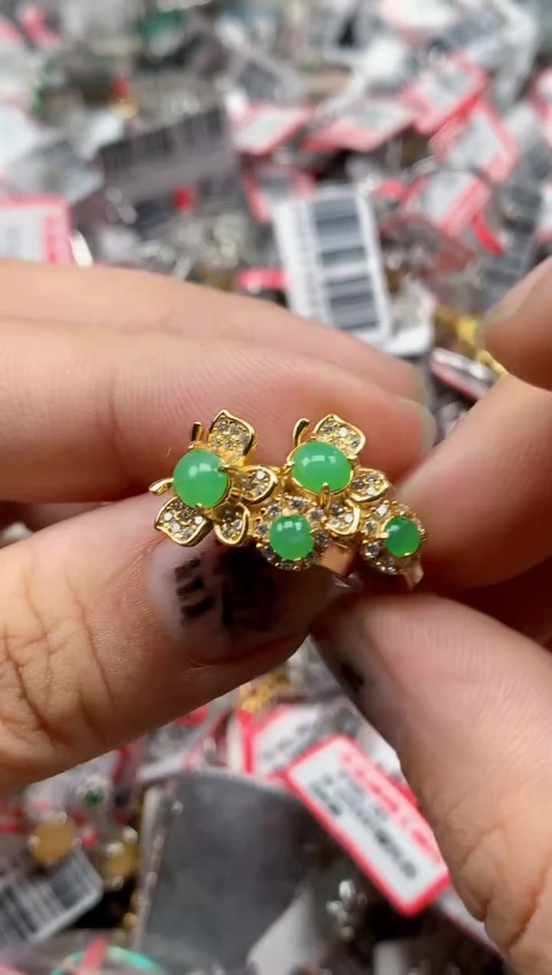 银S925镶嵌戒指翡翠天然A货缅甸翡翠