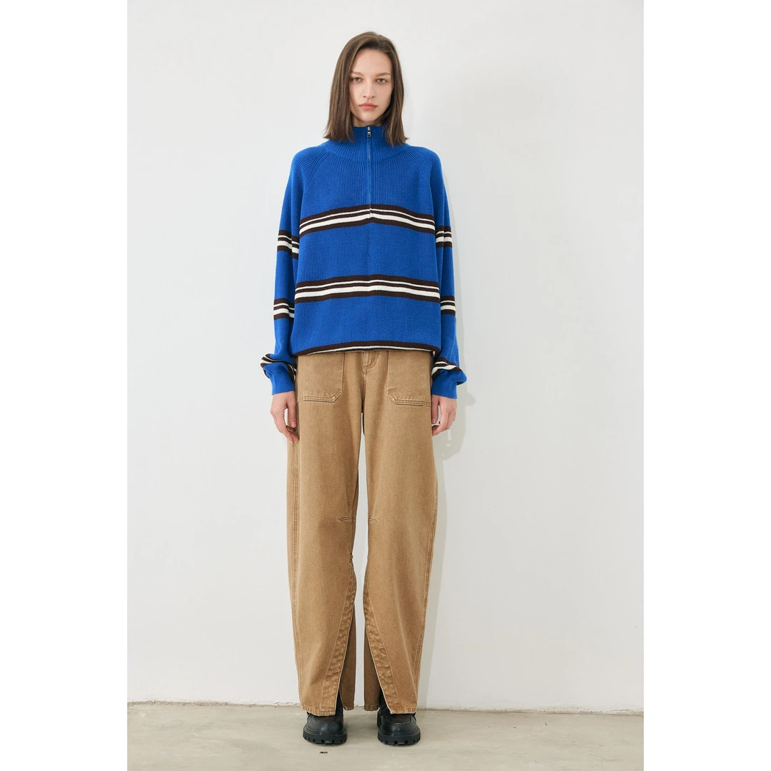 ANNAMOOER · 设计师品牌蓝色拼色高领毛衣 AM71M07