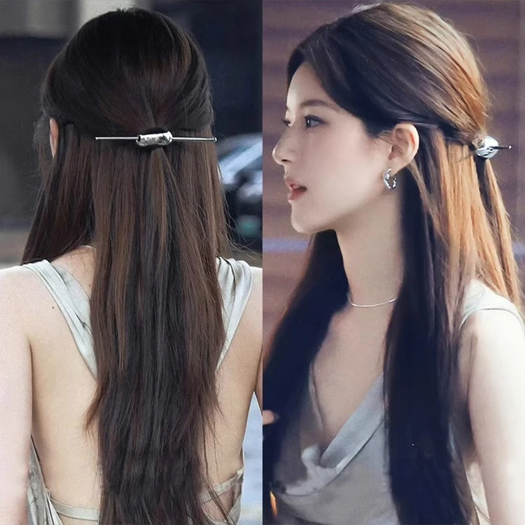 赵露思同款新中式银色月牙发簪高级感日常通勤半扎发中国风簪子女