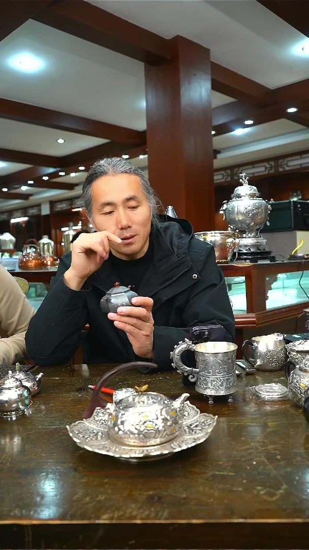 足银手工精工剃刻花中四君子六方泡茶壶