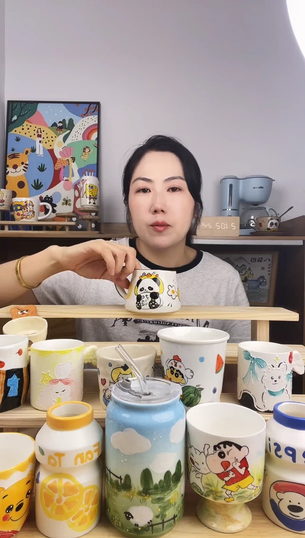 瓷片景德镇高温釉下彩陶瓷手绘卡通创意