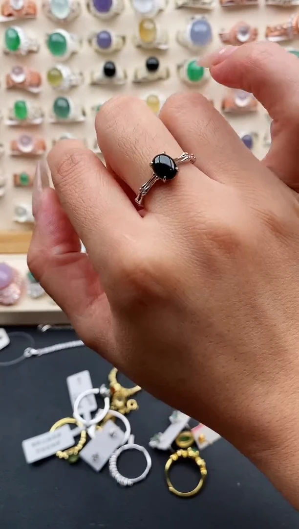 银S925镶嵌戒指翡翠缅甸天然A货翡翠111   4-4